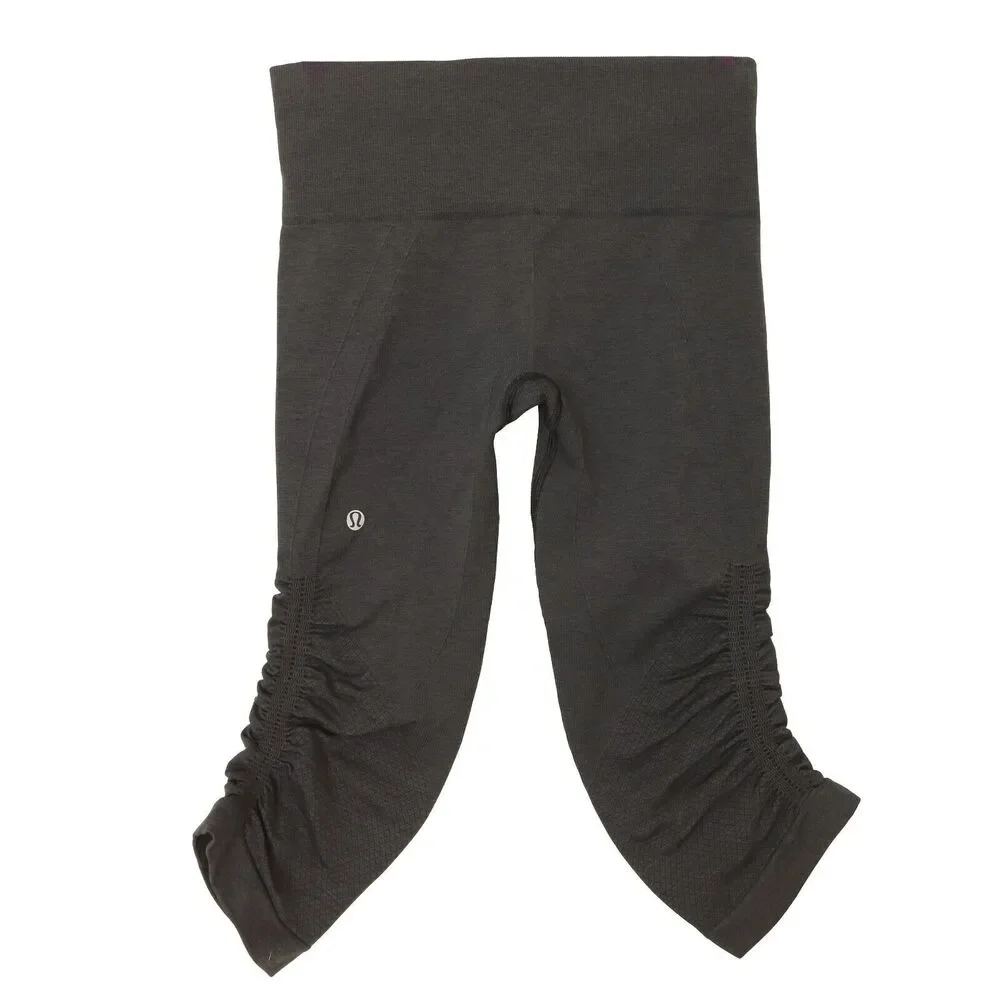 LULULEMON In The Flow Crop II Capri Legging 4 Deep Coal Gray Pull On EUC B62
